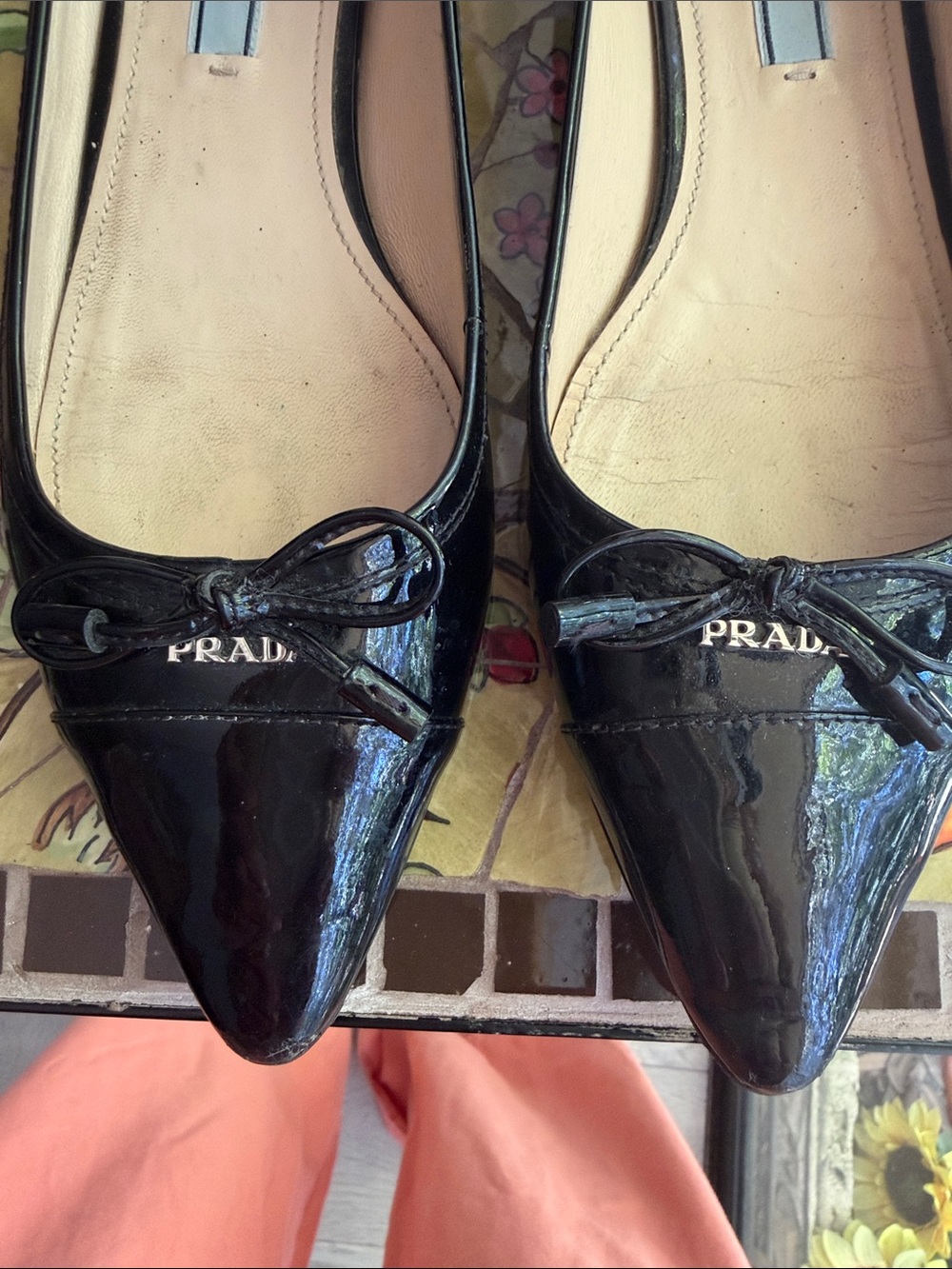 Prada Black Patent Pointed-Toe Bow Ballet Flats - Picture 2 of 5